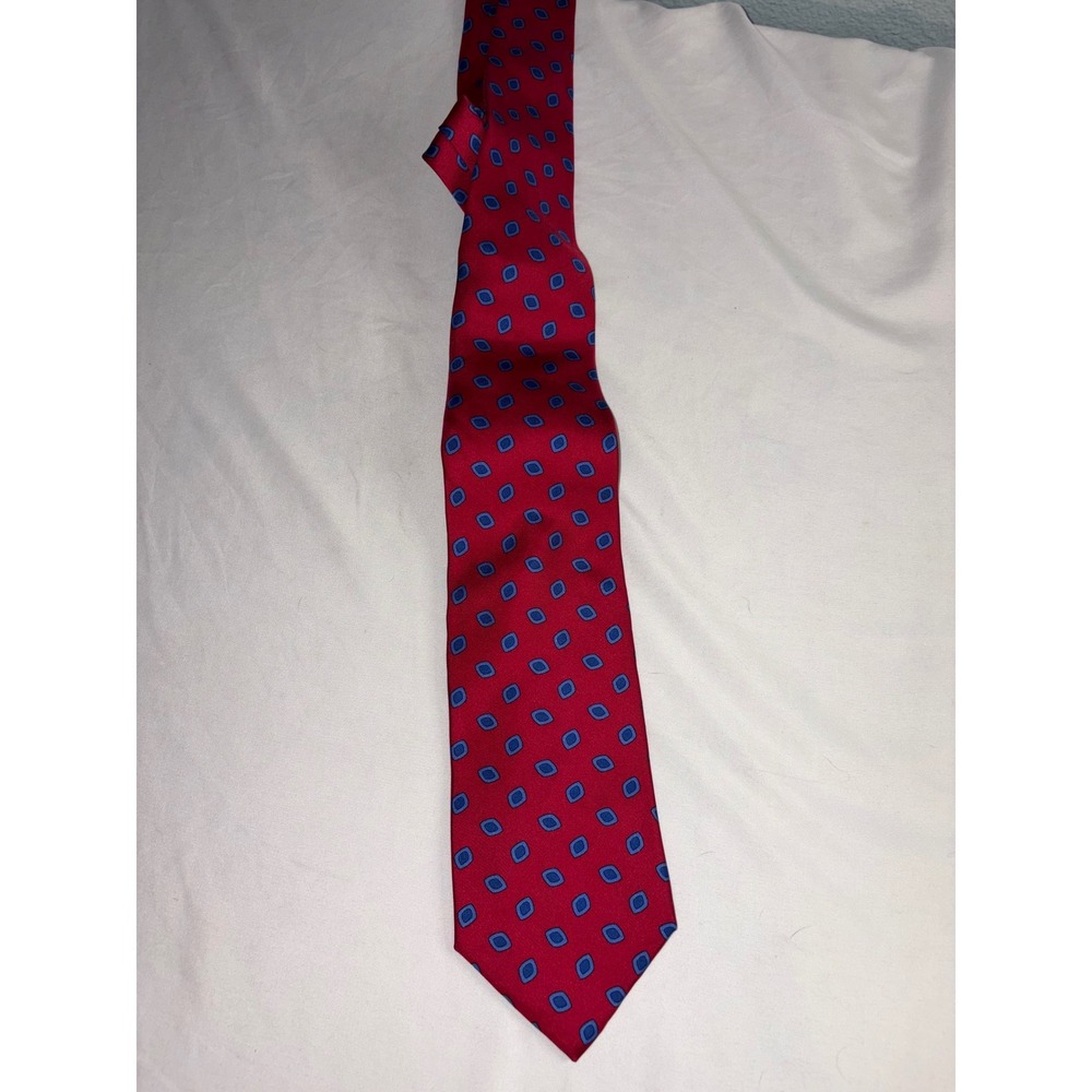 Brooks Brothers Makers Red Blue Geometric Medallion Silk Tie Made in USA Italy